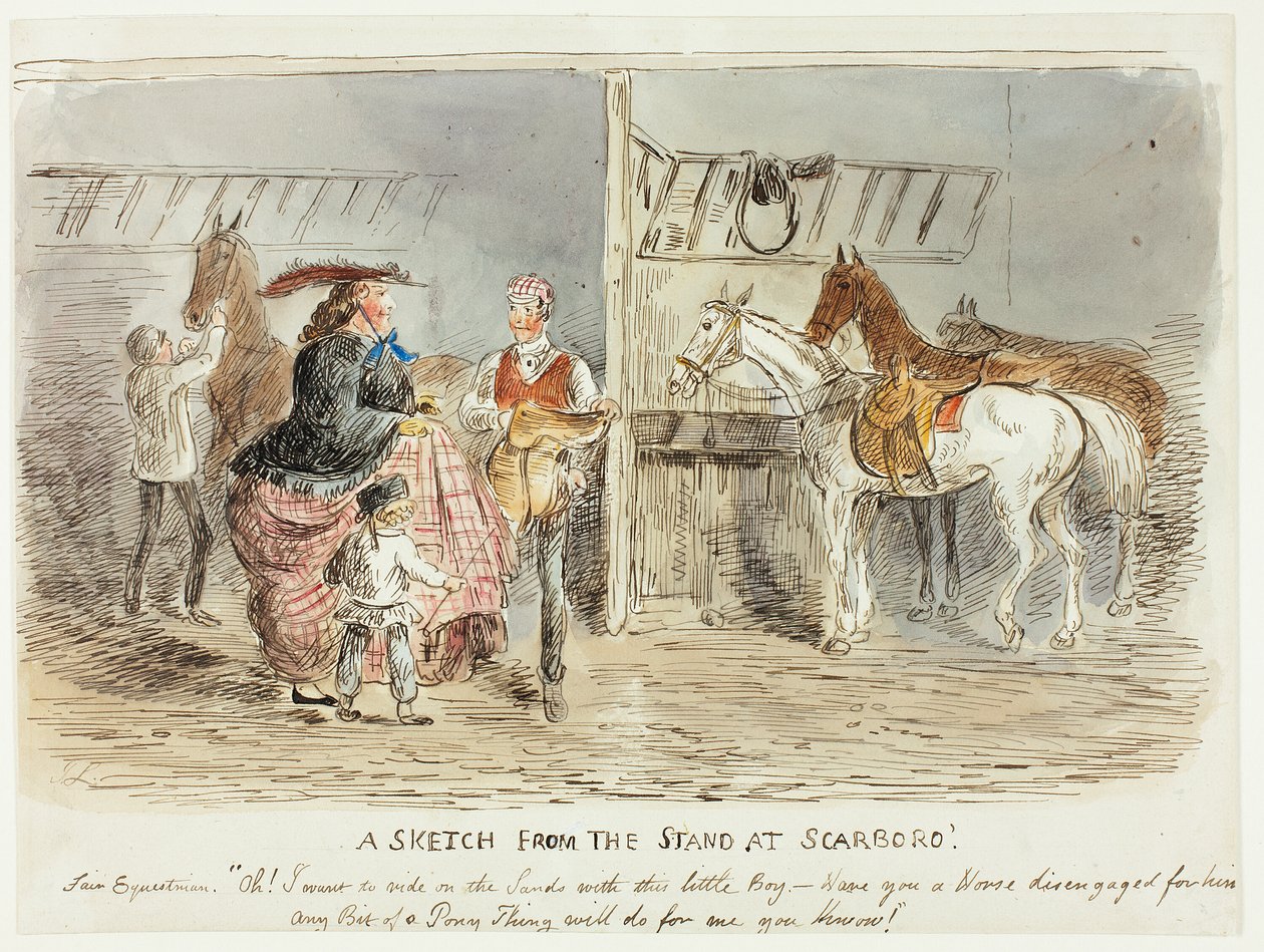 Een schets vanaf de tribune in Scarboro door John Leech