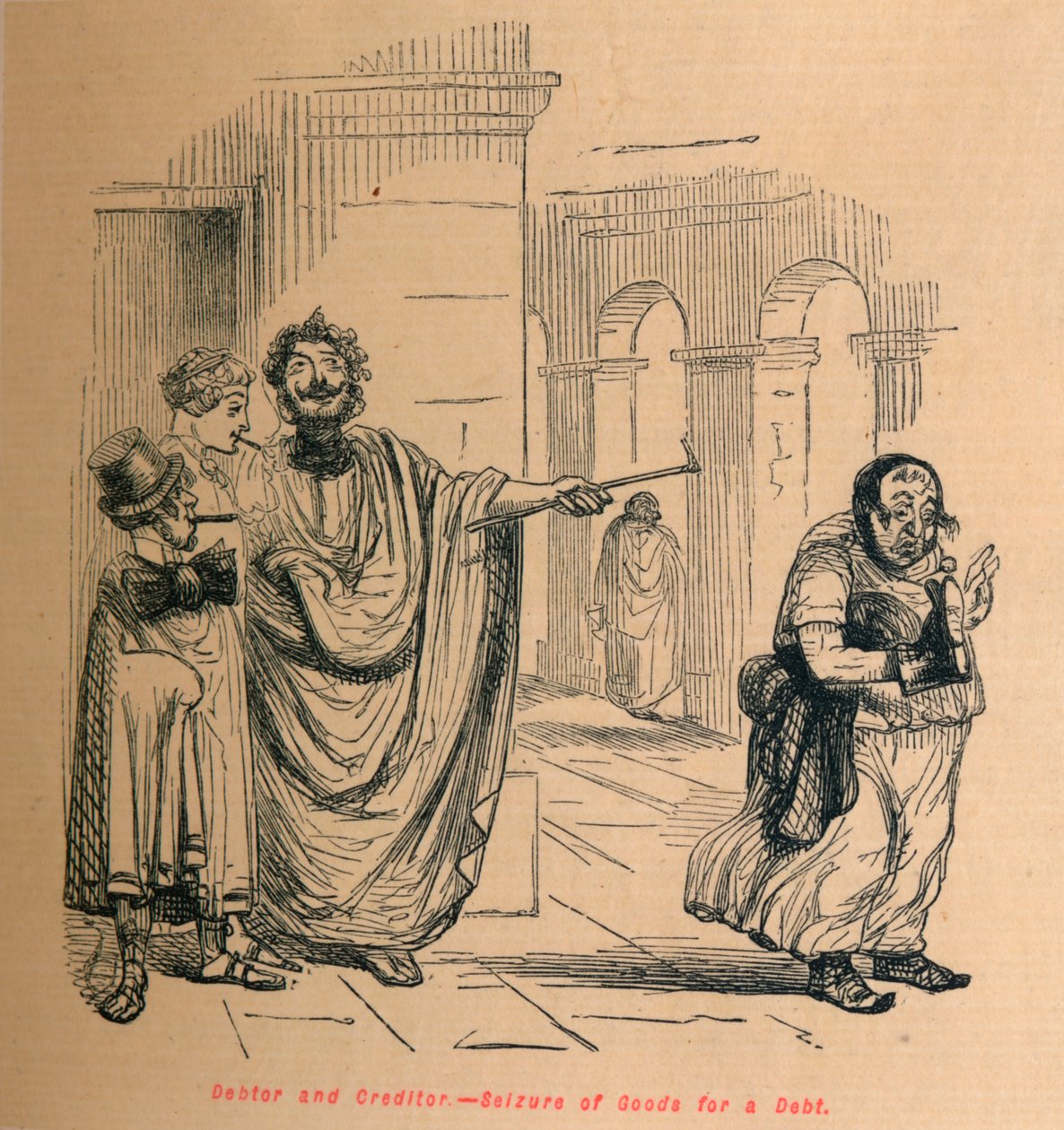 Schuldenaar en schuldeiser - Inbeslagname van goederen voor een schuld door John Leech