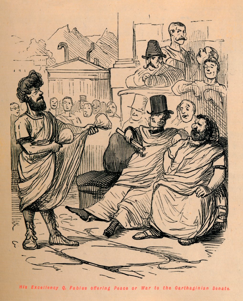 Zijne Excellentie Q. Fabius biedt Vrede of Oorlog aan de Carthaagse Senaat door John Leech