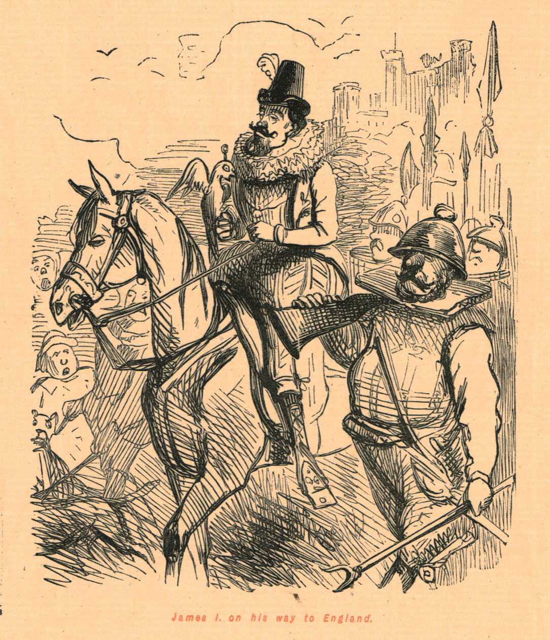 James I op weg naar Engeland, 1897 door John Leech