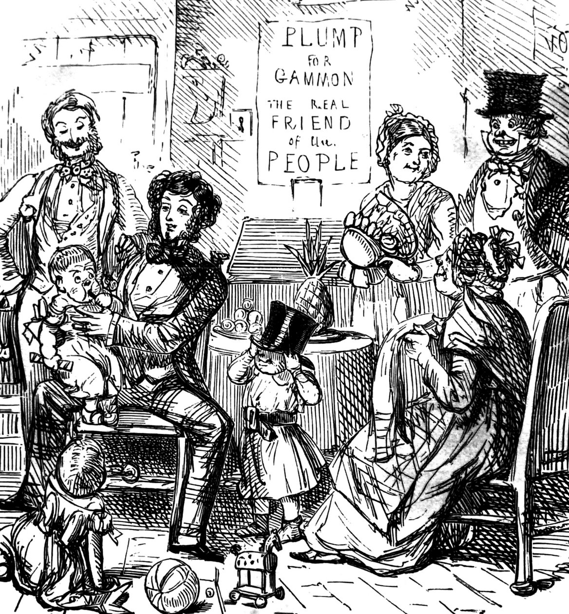 Leden van een eersteklas familie brengen tijd door in een winkel door John Leech