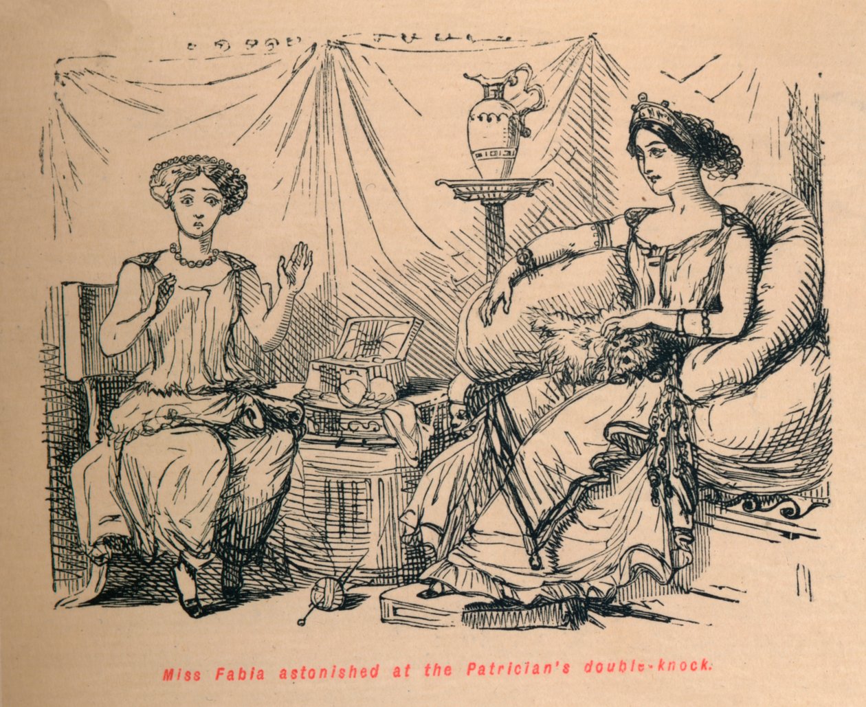 Miss Fabia verbaasd over de dubbele klop van de Patriciër, 1852 door John Leech