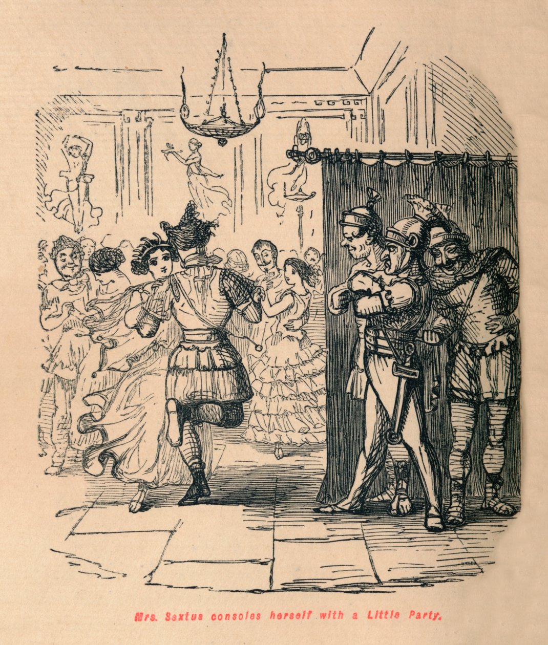 Mevrouw Sextus troost zichzelf met een klein feestje door John Leech