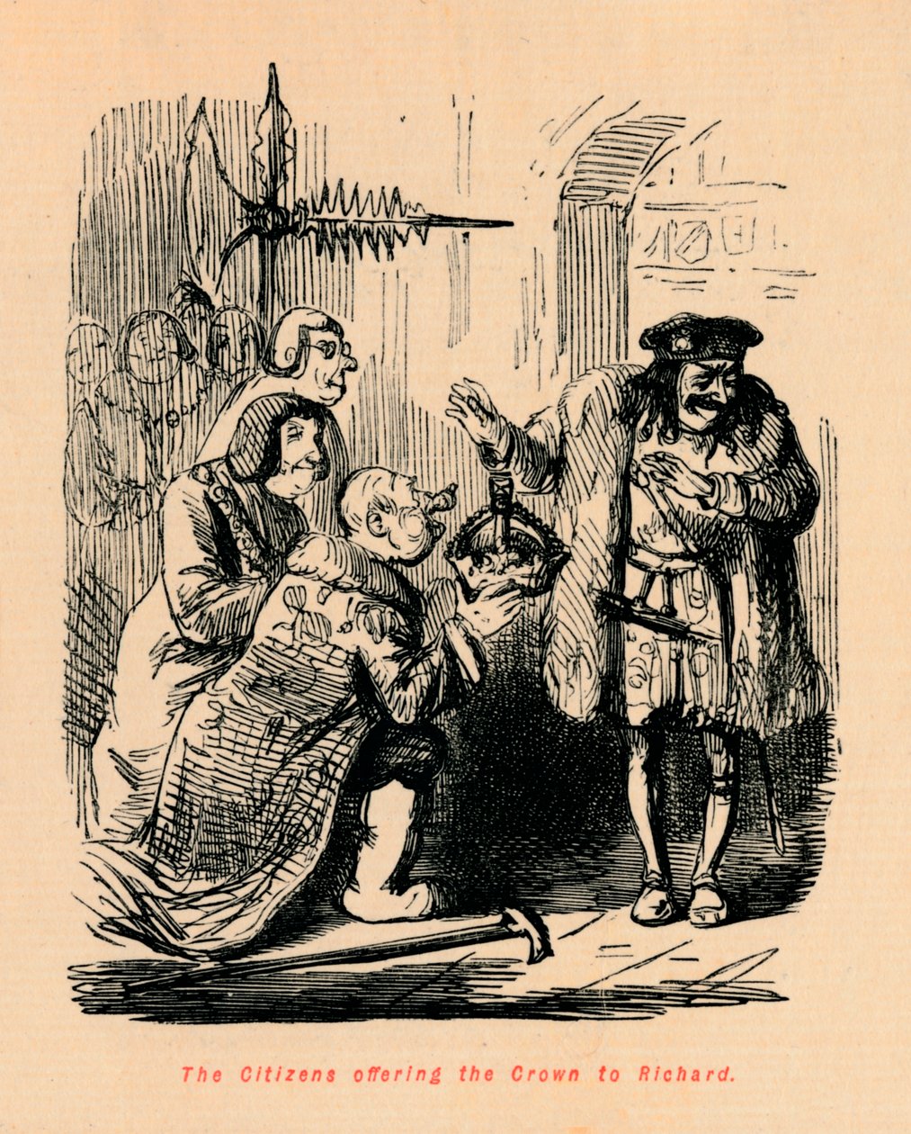 De burgers bieden de kroon aan Richard aan door John Leech