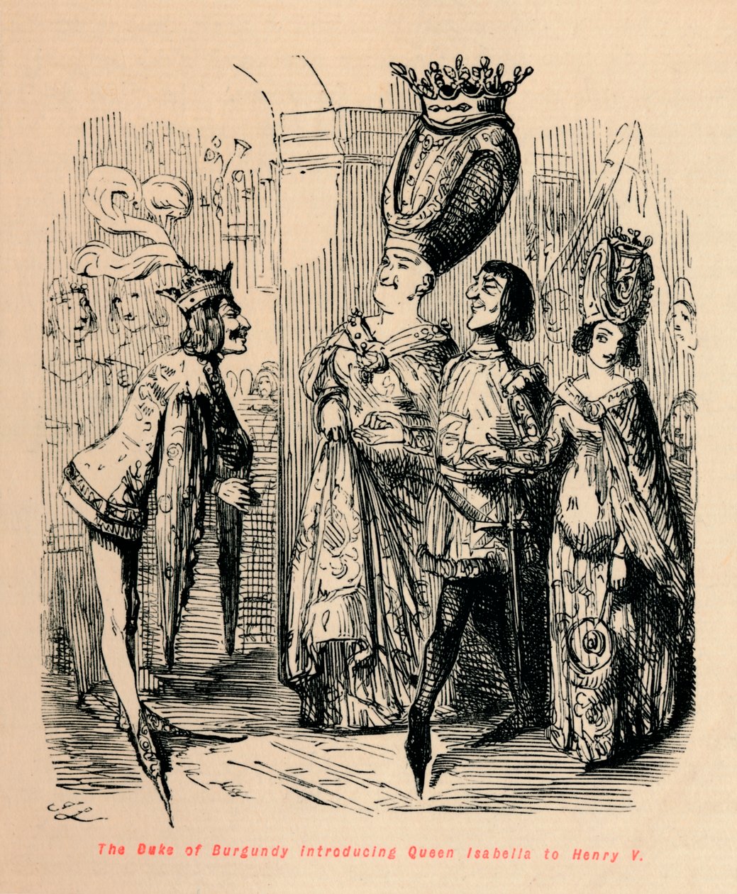 De hertog van Bourgondië introduceert koningin Isabella aan Hendrik V, c1860 door John Leech