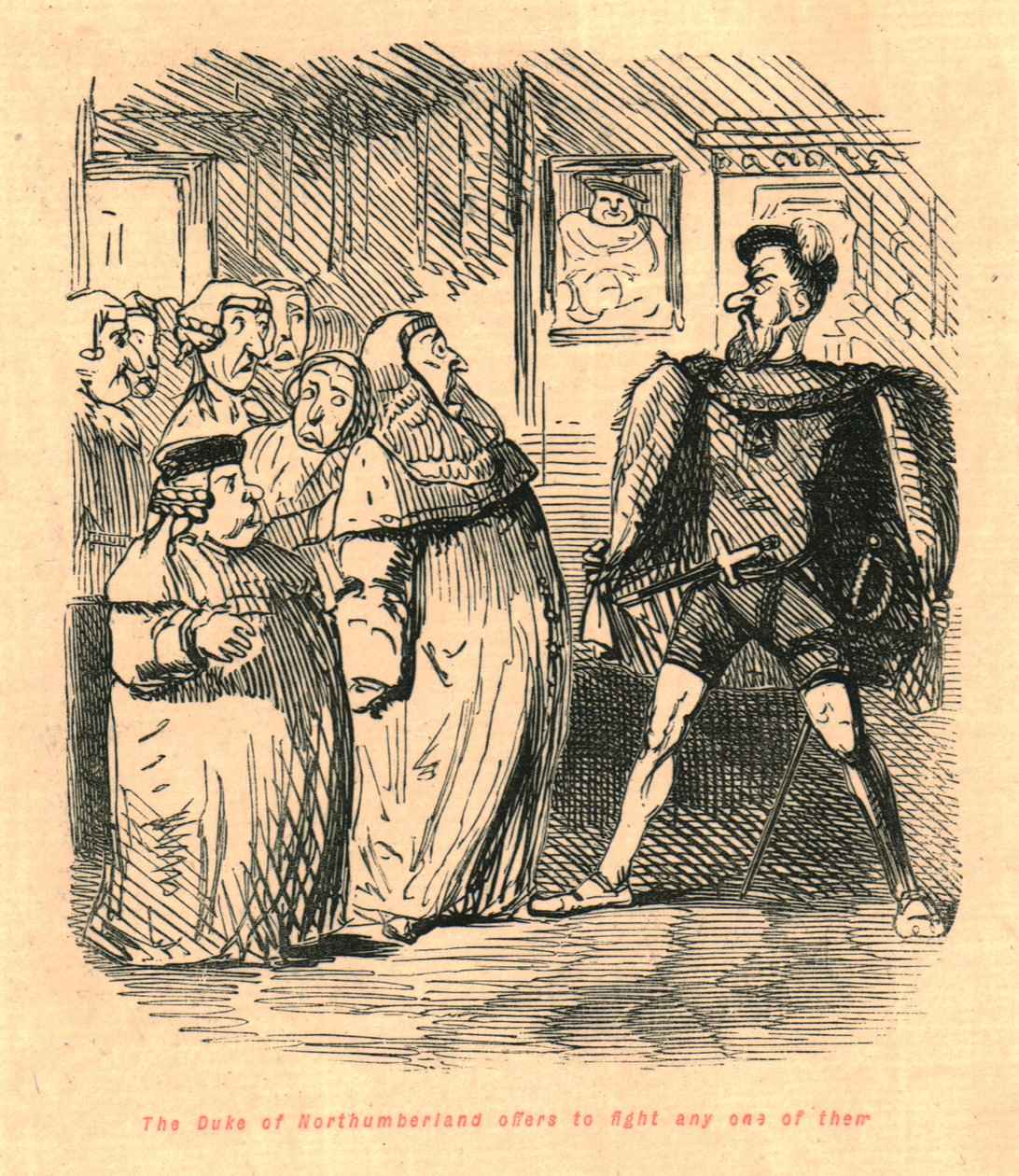 De hertog van Northumberland biedt aan om met iemand te vechten door John Leech