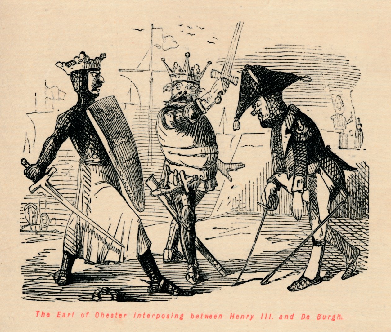 De graaf van Chester die tussenbeide komt tussen Hendrik III en De Burgh, c1860 door John Leech