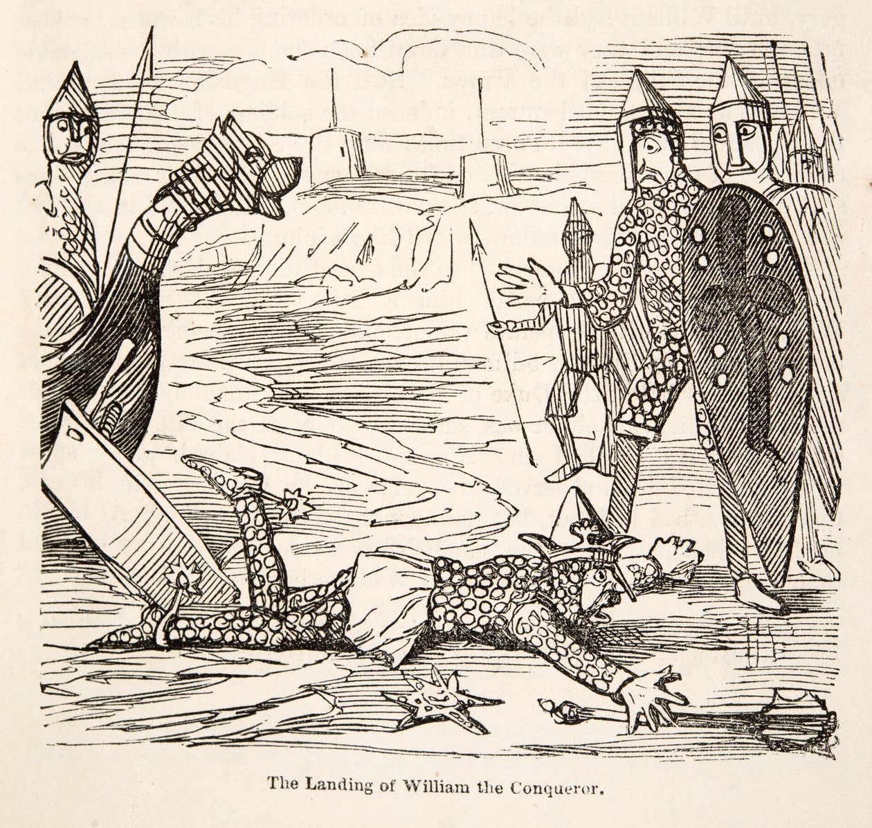 De landing van Willem de Veroveraar, uit The Comic History of England door John Leech