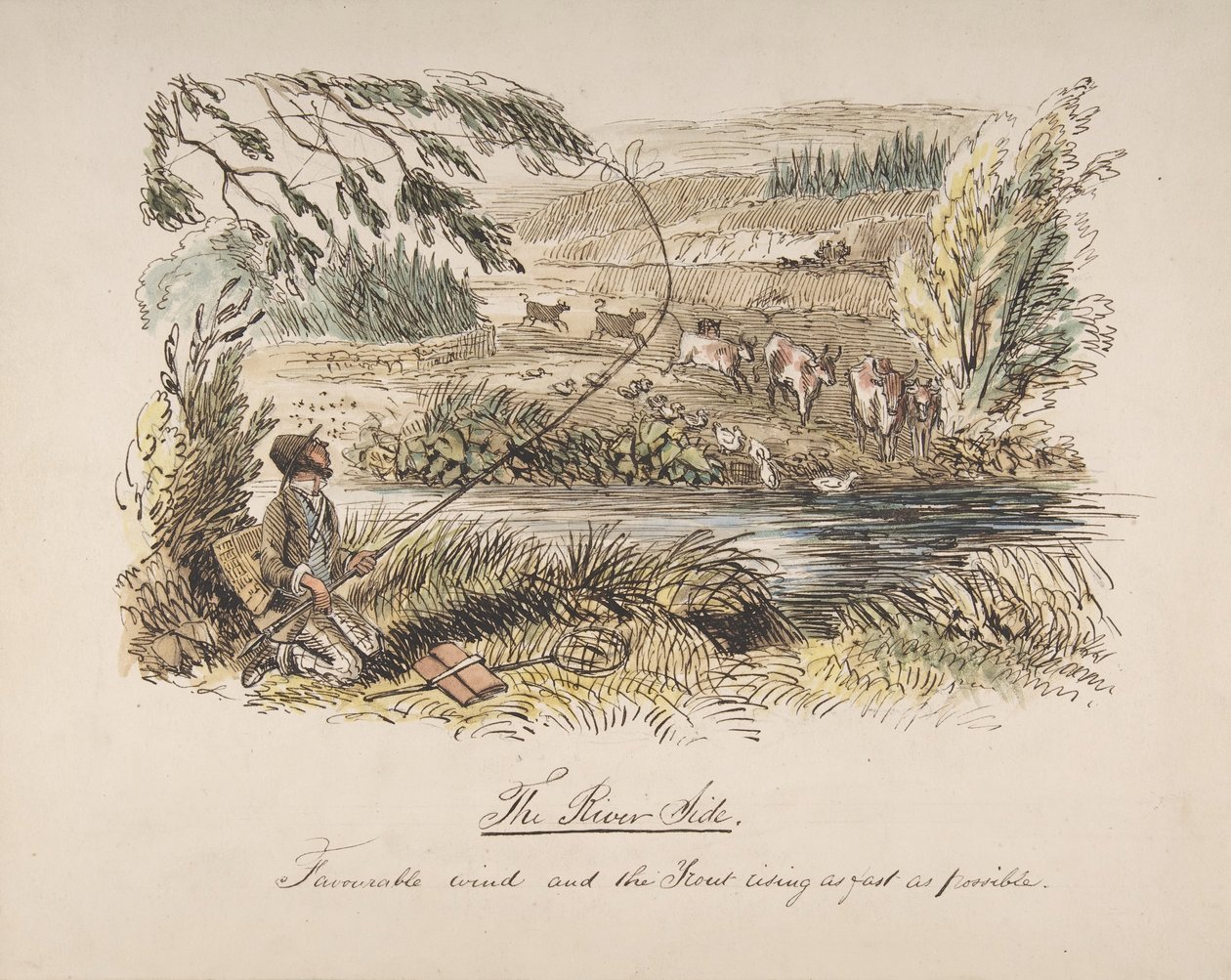De Riverside, gunstige wind en de forel stijgt zo snel mogelijk, 1830-64 door John Leech