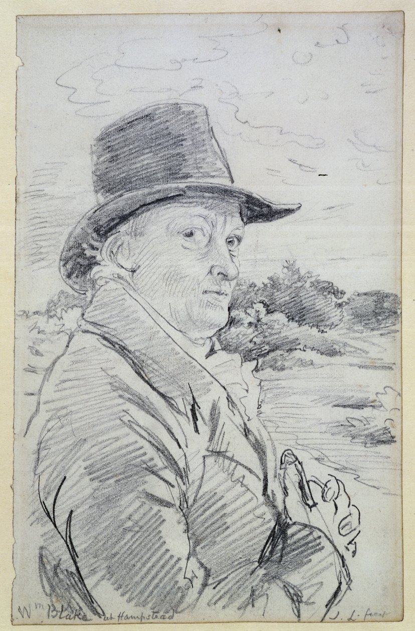 William Blake met een hoed, (inscriptie: Wm Blake in Hampstead) ca. 1825 door John Linnell