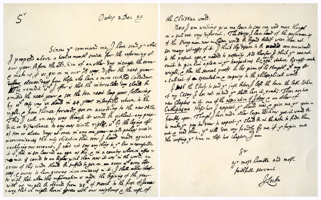 Brief van John Locke aan Hans Sloane, 2 december 1699 door John Locke