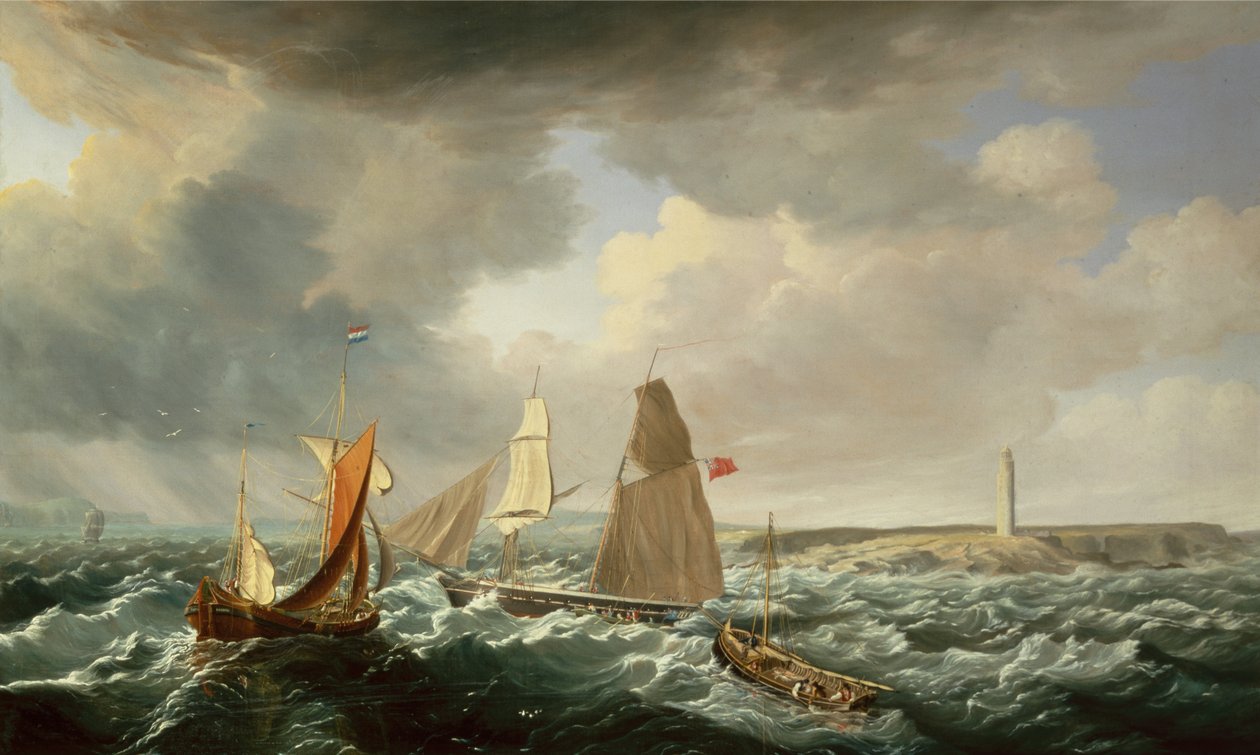 Een Brigantijn, een Nederlandse Galiot en Vissersschepen door John Lynn