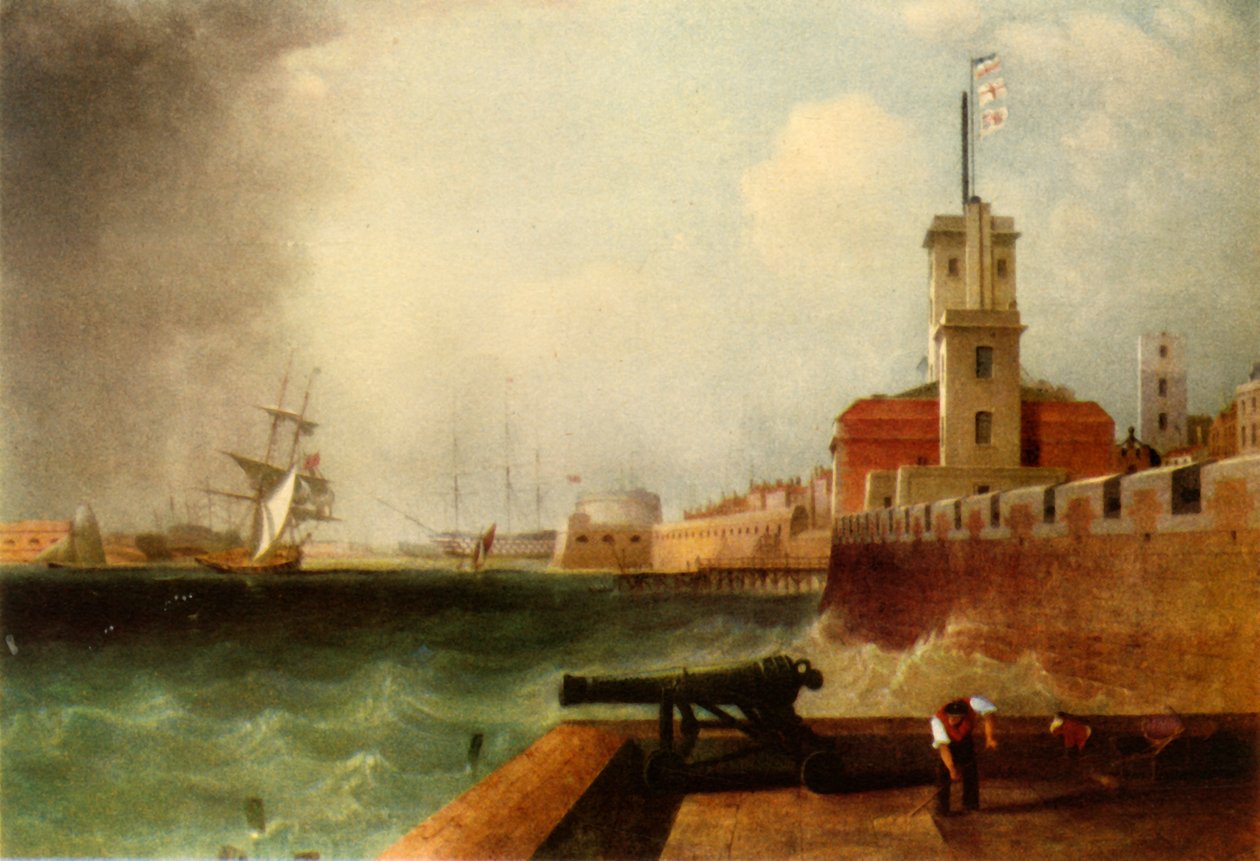 Hoogwater onder de Battery, Portsmouth Harbour, 1846, 1942 door John Lynn