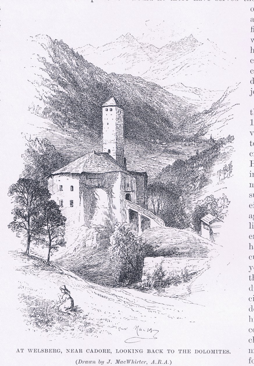 Bij Welsberg, nabij Cadore, terugkijkend naar de Dolomieten, uit The Magazine of Art 1893, Cassell and Company door John MacWhirter