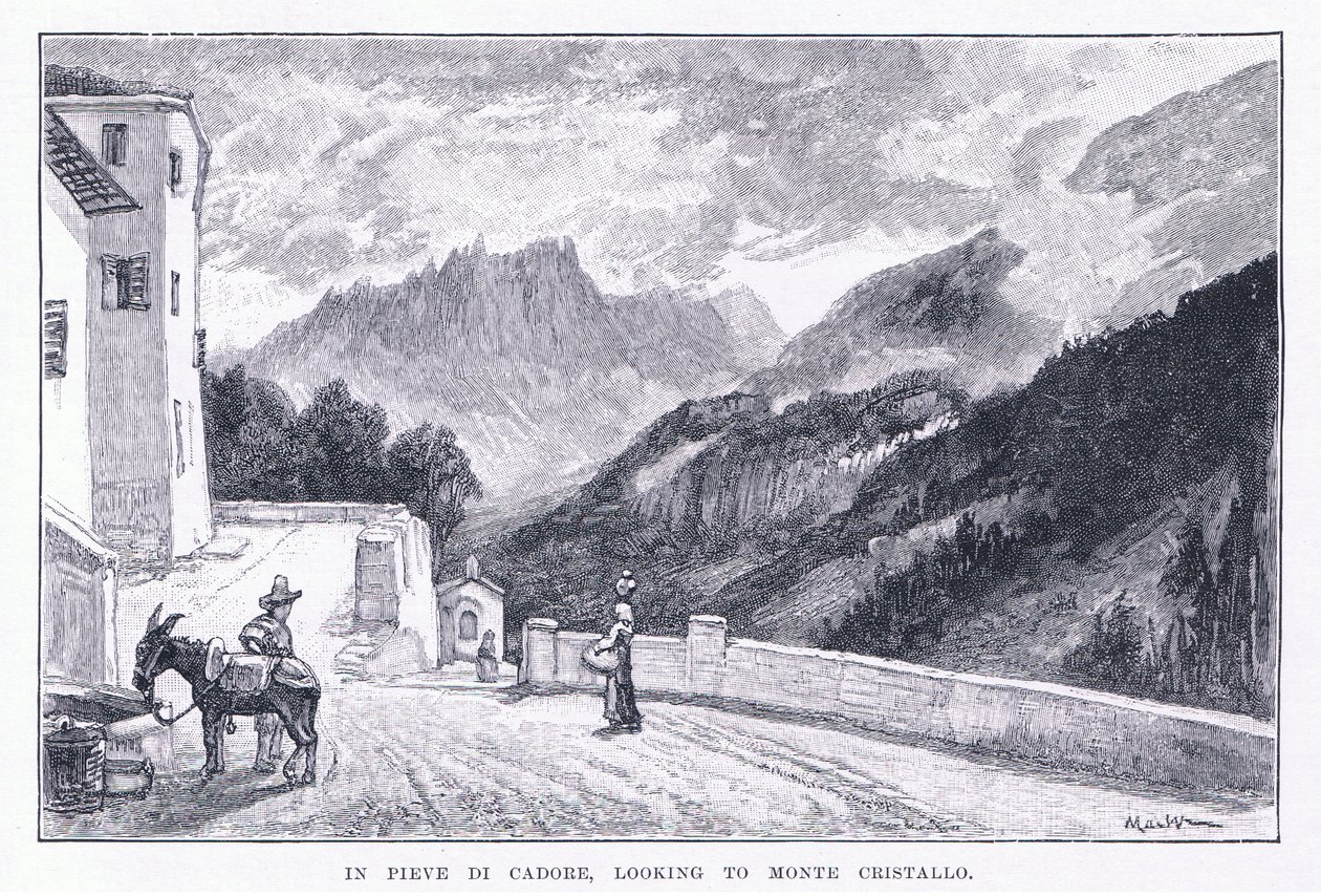 In Pieve Di Cadore, uitkijkend naar Monte Cristallo, uit The Magazine of Art 1893, Cassell and Company door John MacWhirter