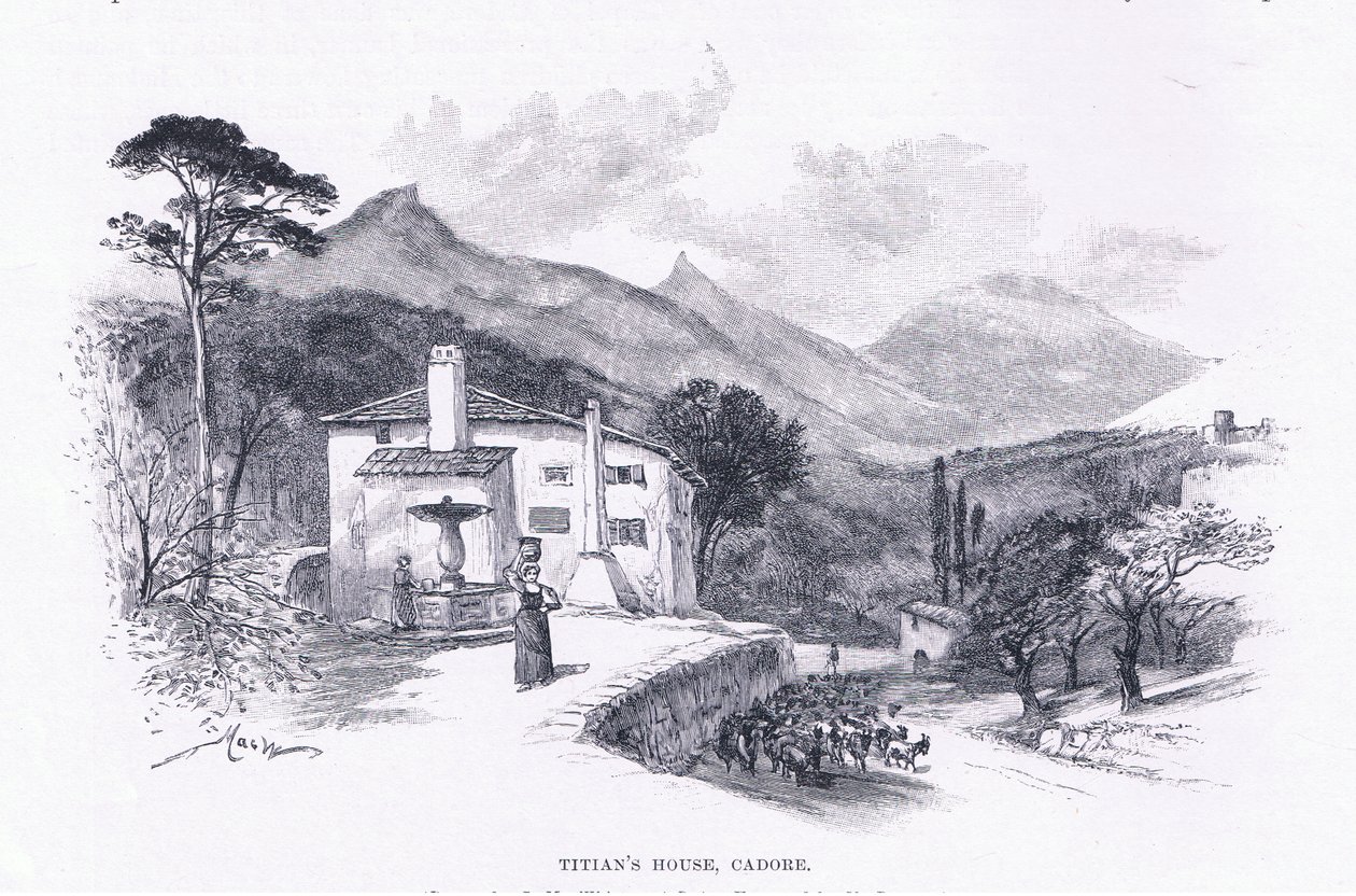 Het huis van Titiaan, Cadore, uit The Magazine of Art 1893, Cassell and Company door John MacWhirter
