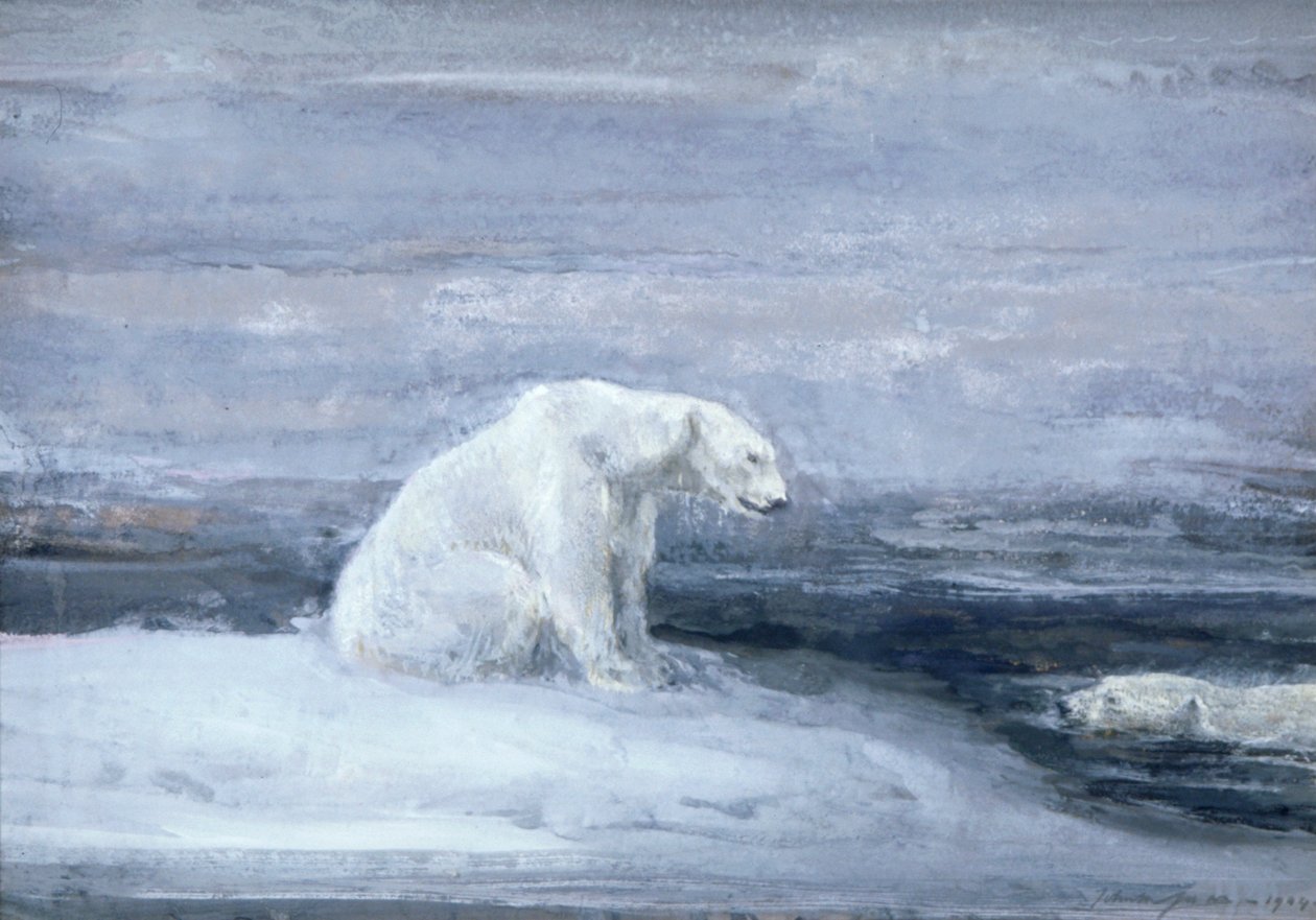 IJsberen kijken naar zeehonden bij een ijsgat door John Macallan Swan