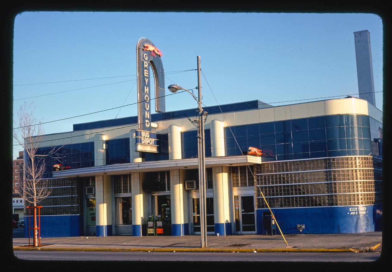 Greyhound Bus Depot, Columbia, South Carolina, VS door John Margolies