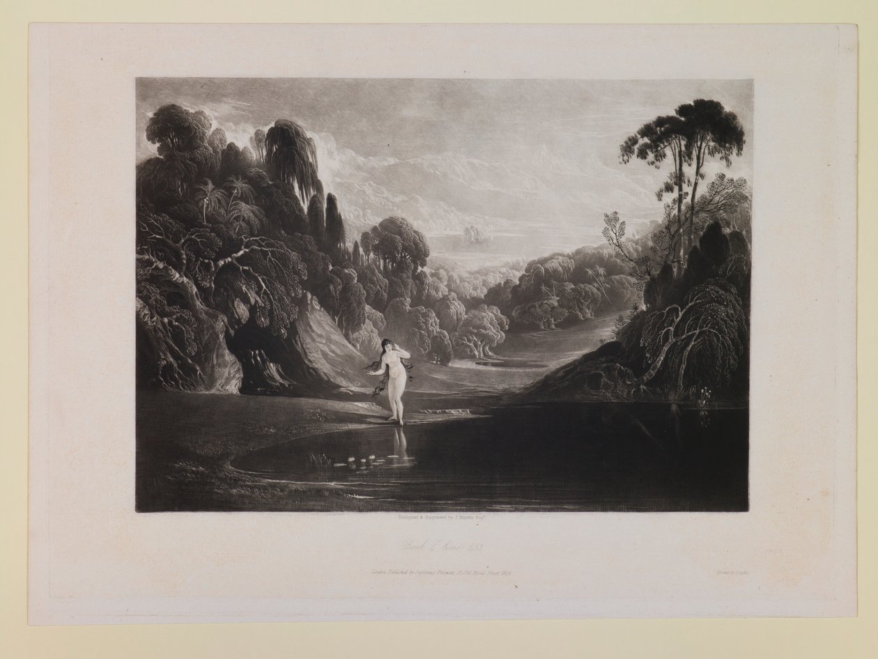 Eva bij de bron (Boek 4, regel 453), uit „Het verloren paradijs“ door John Martin
