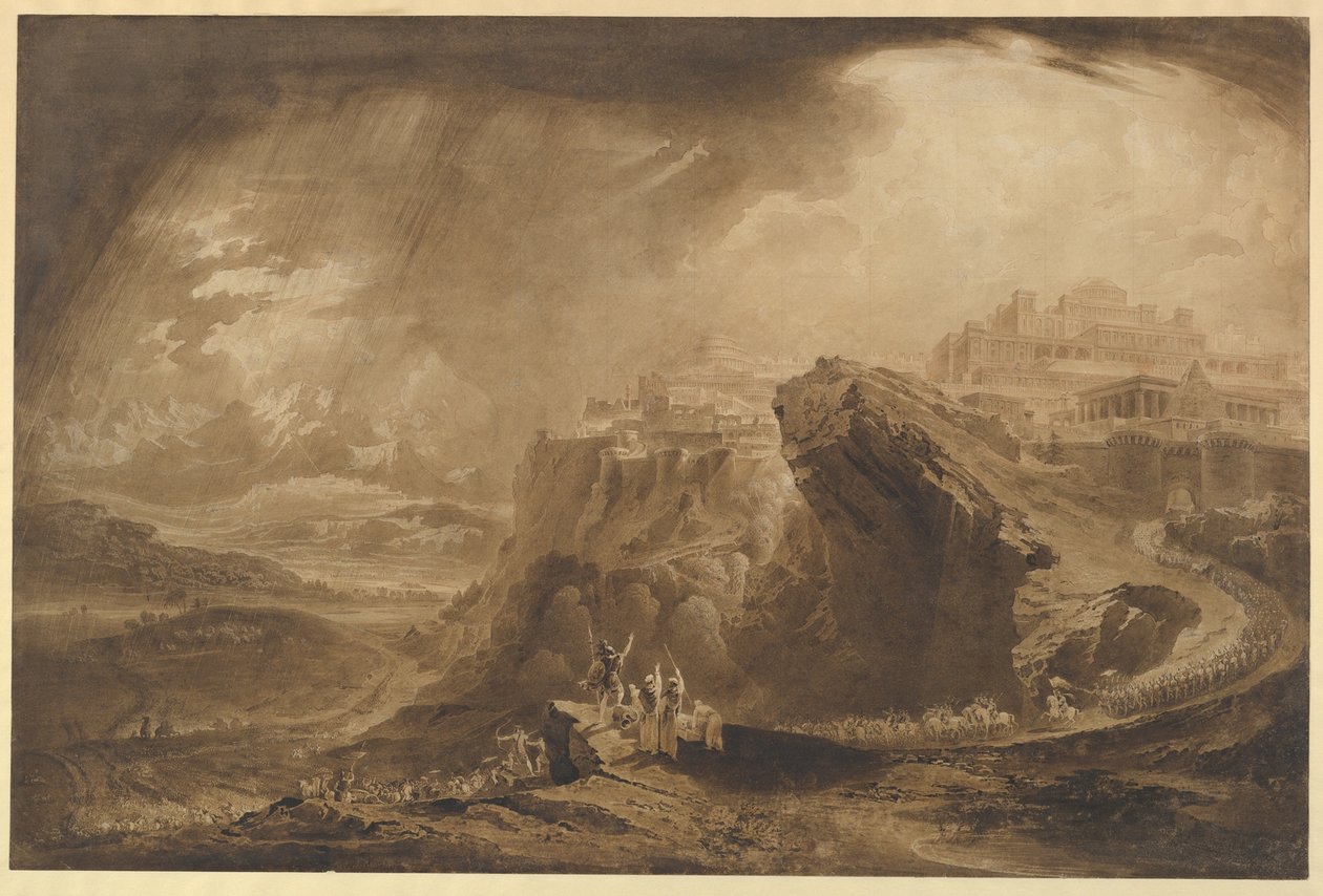 Jozua gebiedt de zon stil te staan boven Gibeon (Jozua 10:12-14) door John Martin