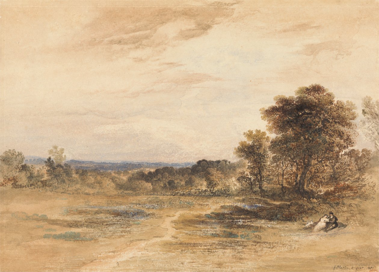 Landschap met verliefd stel door John Martin