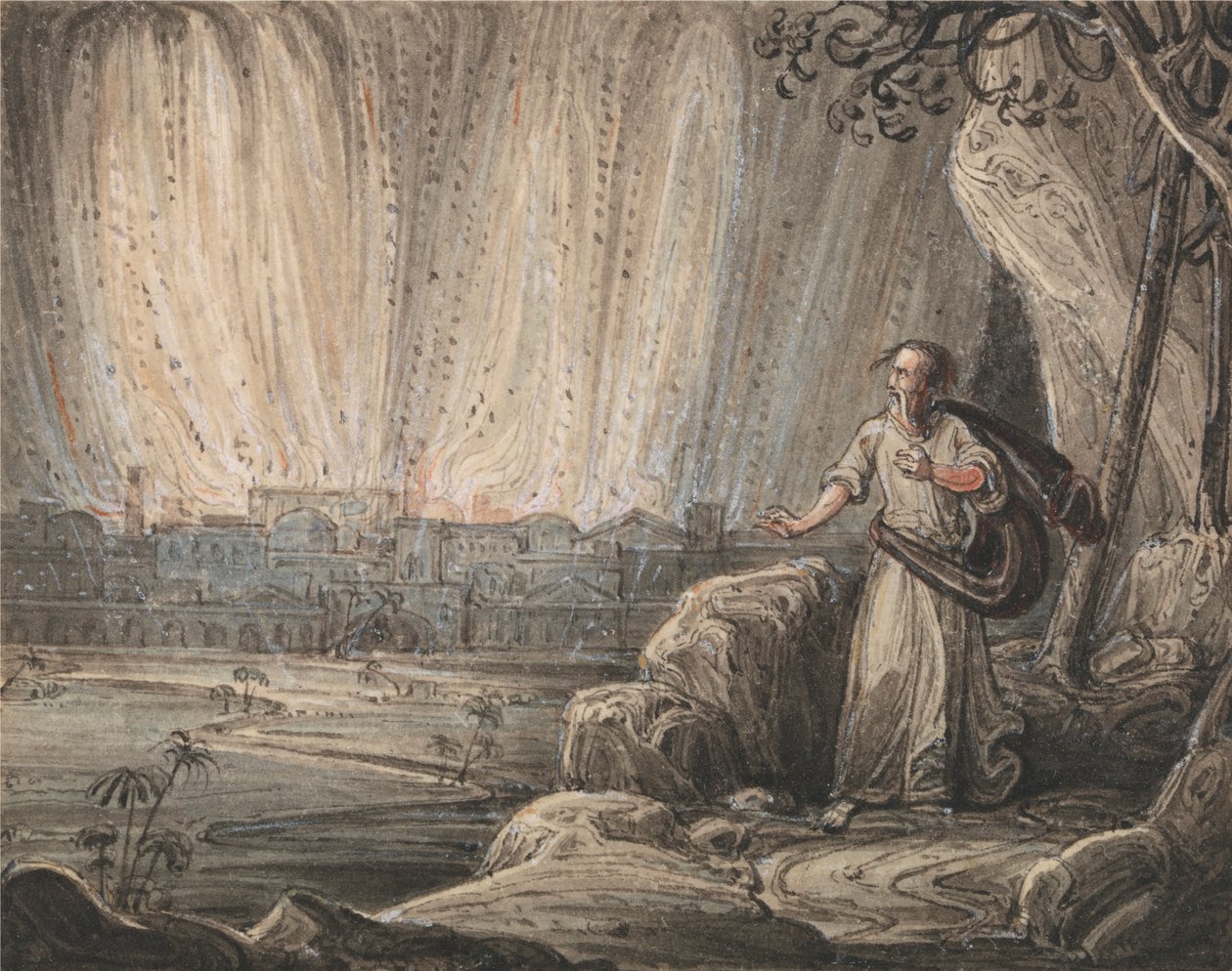 Lot vlucht uit Sodom door John Martin