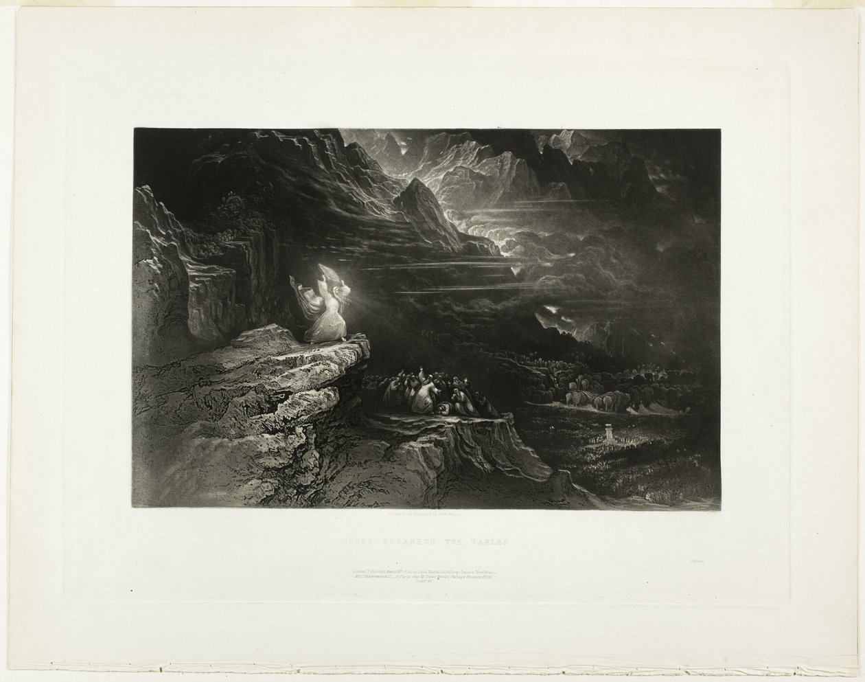 Mozes breekt de tafelen, uit Illustraties van de Bijbel door John Martin