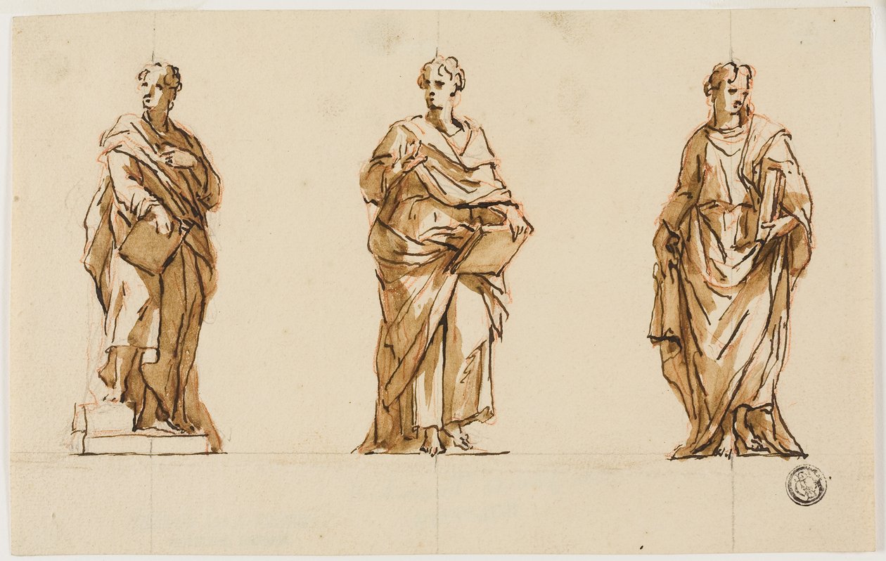 Drie studies voor standbeeld van John Locke door John Michael Rysbrack
