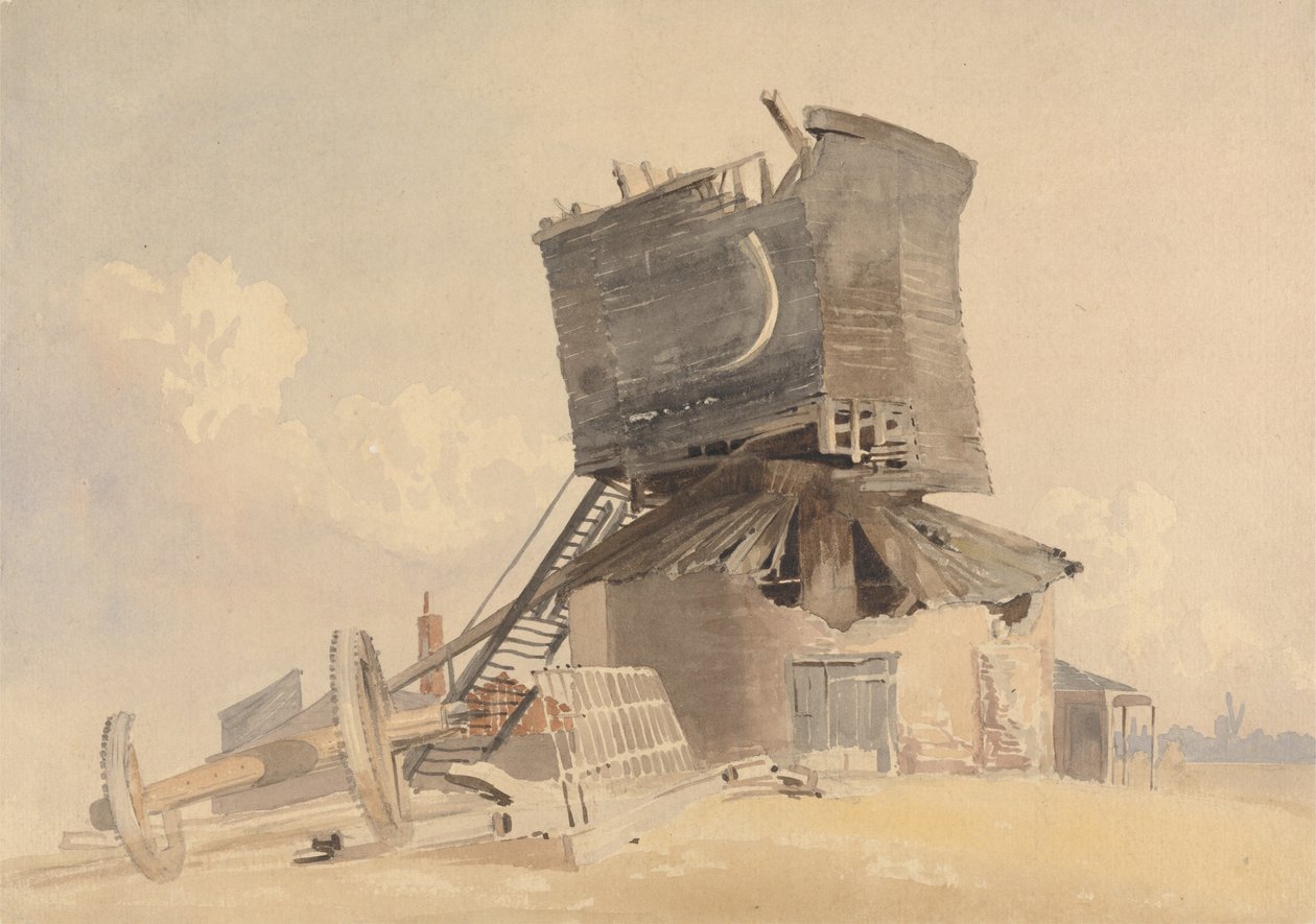 Een door storm beschadigde windmolen door John Middleton