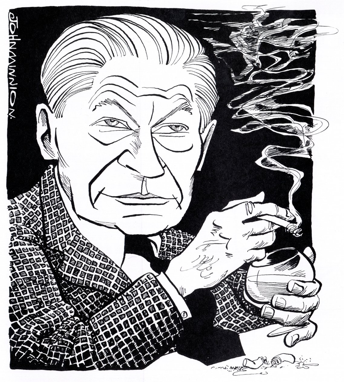 Arthur Koestler, karikatuur door John Minnion
