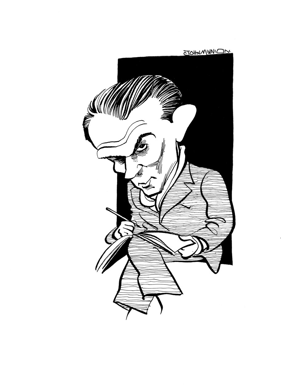 Bruno Schulz karikatuur, Pools schrijver, graficus en literatuurcriticus: 12 juli 1892 - 19 november 1942 door John Minnion