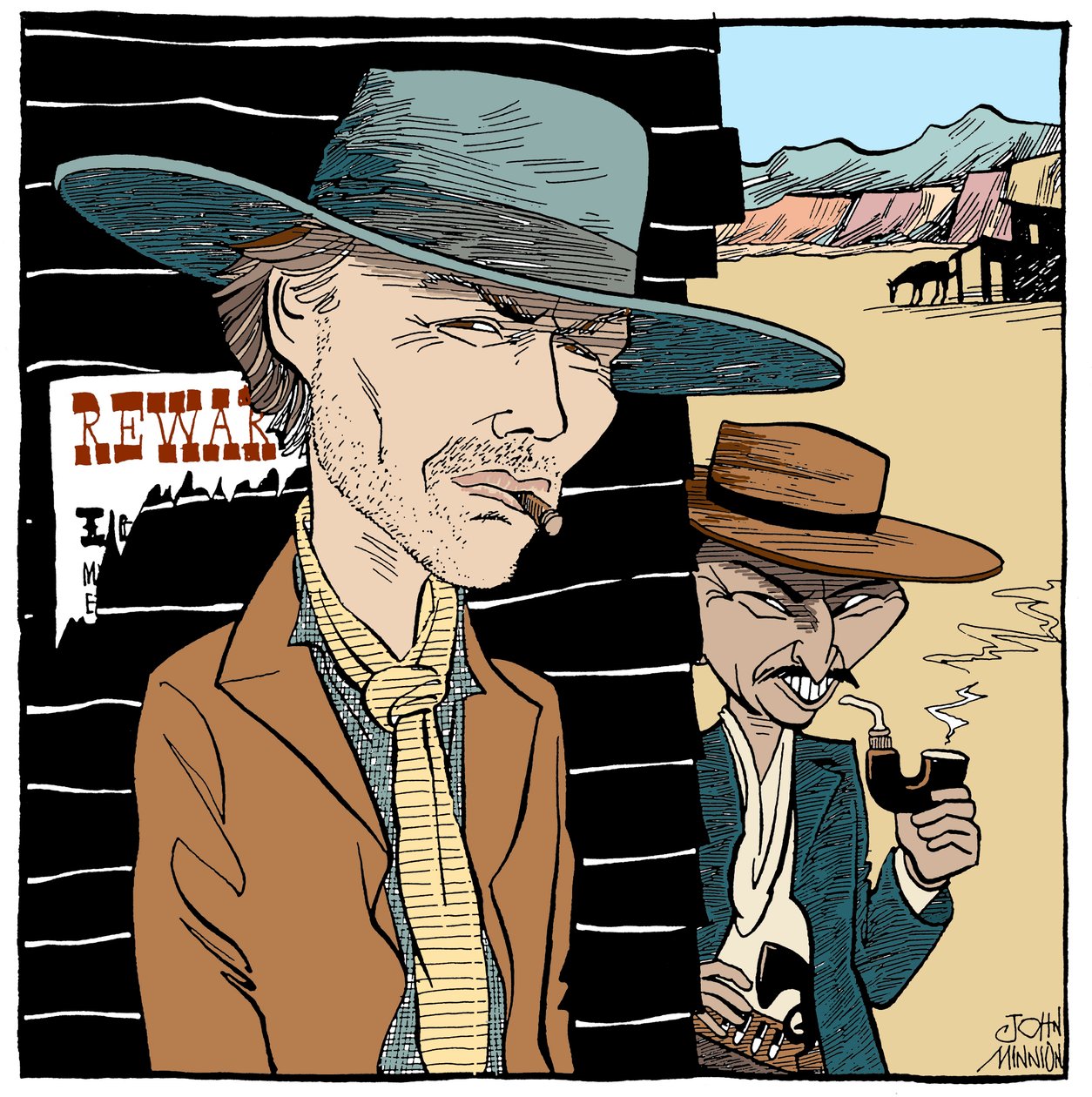 Clint Eastwood en Lee Van Cleef, karikatuur door John Minnion door John Minnion