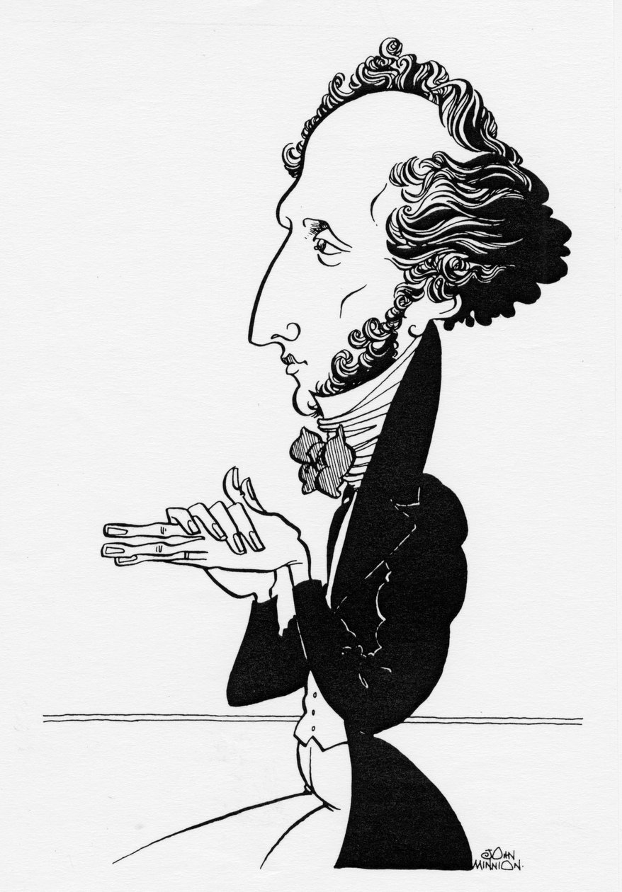 Felix Mendelssohn - Karikatuur van de Duitse componist, 3 februari 1809 - 4 november 1847 door John Minnion