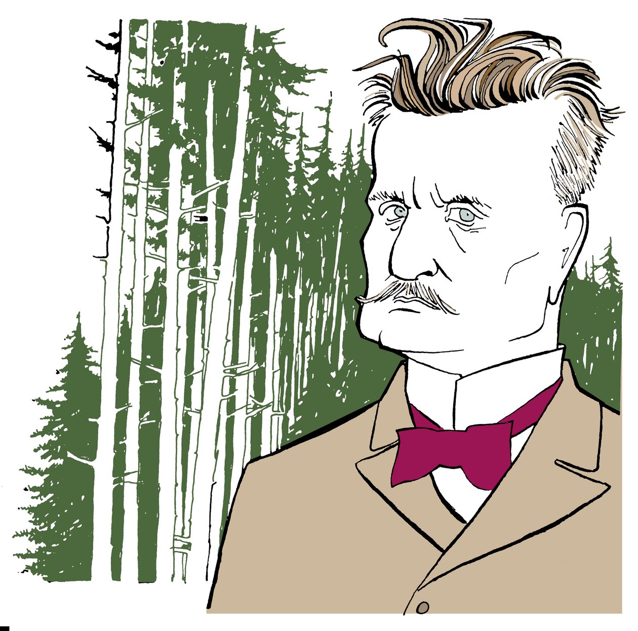 Jean Sibelius tegen achtergrond van Finse bossen door John Minnion