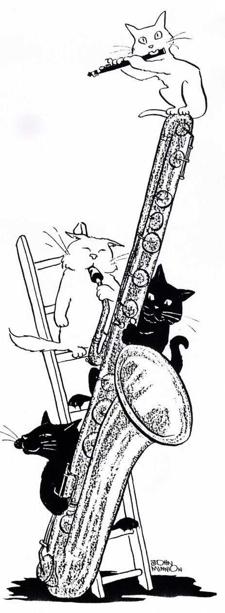 Saxofoon en fluit (tekening) door John Minnion