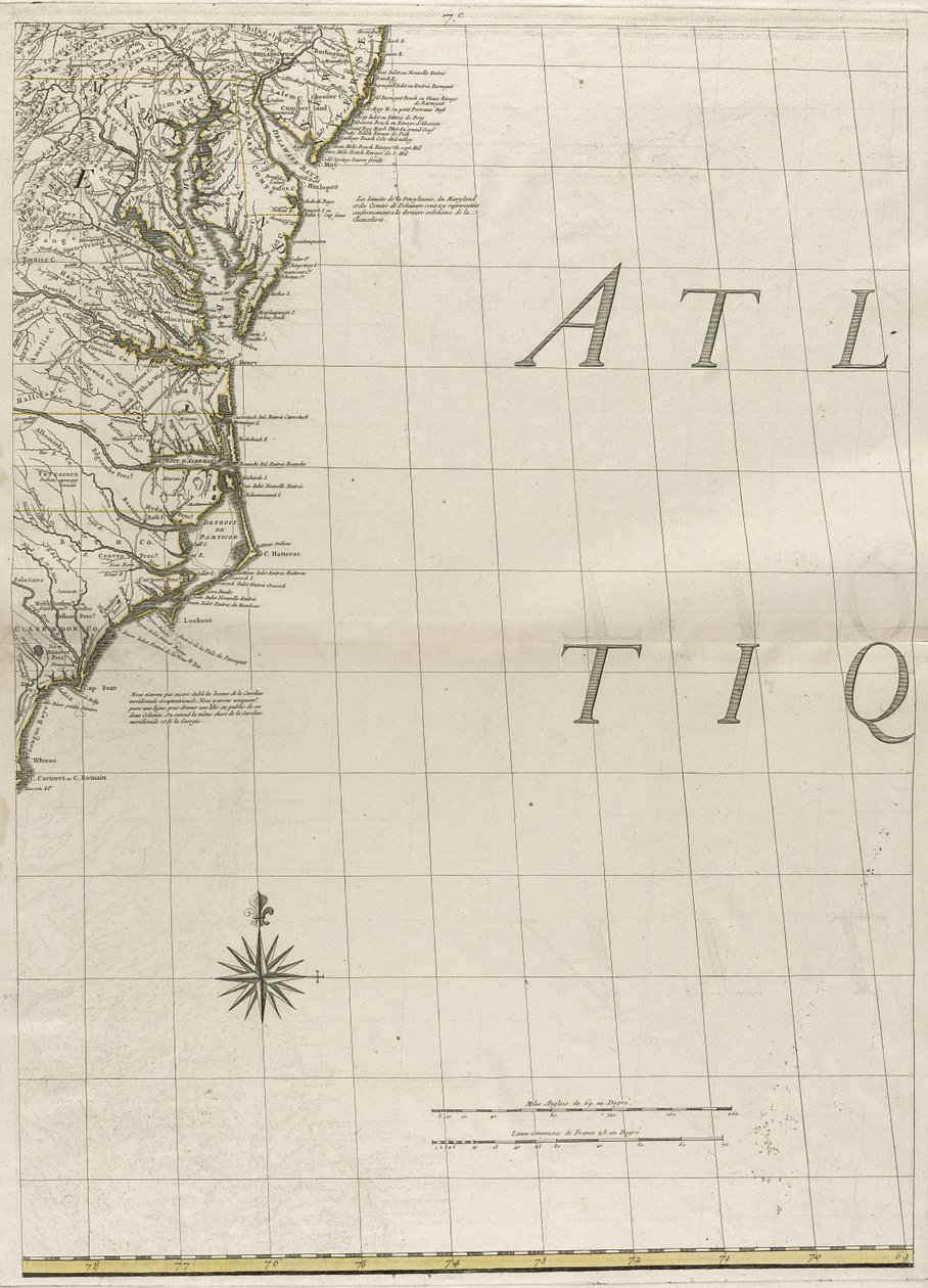 Een kaart van de Britse en Franse gebieden in Amerika, 1756 door John Mitchell