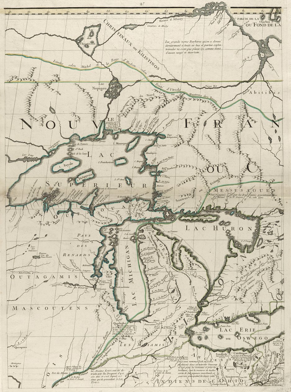 Een kaart van de Britse en Franse gebieden in Amerika, 1756 door John Mitchell