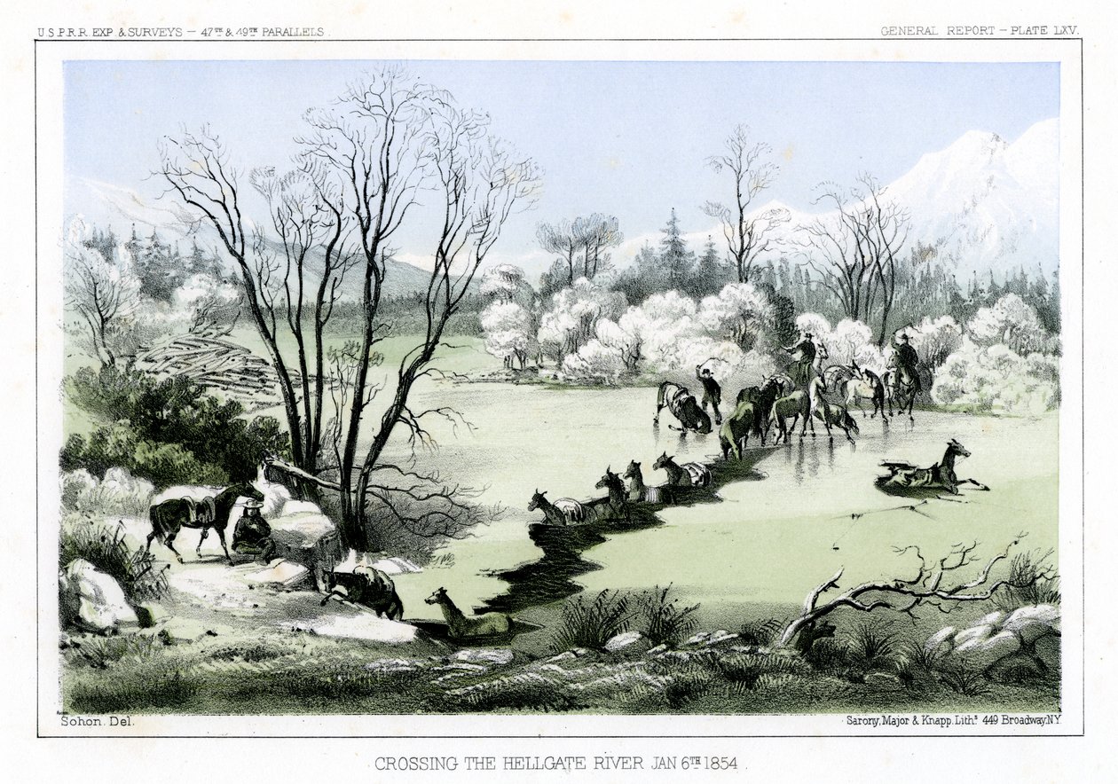 Oversteek van de Hellgate River, 6 januari 1854, 1856 door John Mix Stanley