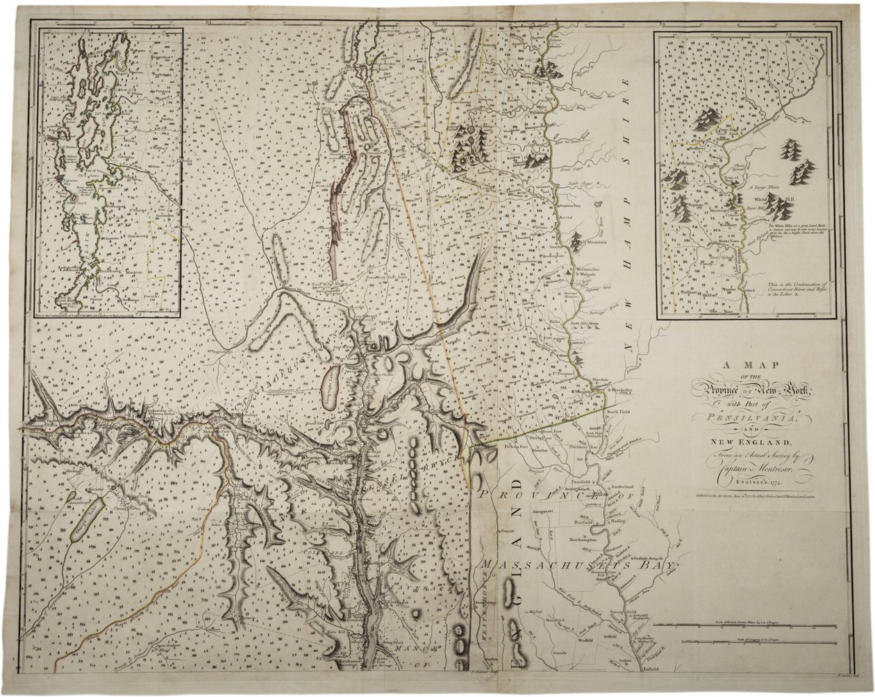 Een Kaart van de Provincie New York met een deel van Pennsylvania en New England, uit een daadwerkelijke survey door Kapitein Montrésor, Ingenieur, 1775, 10 juni 1775 door John Montresor