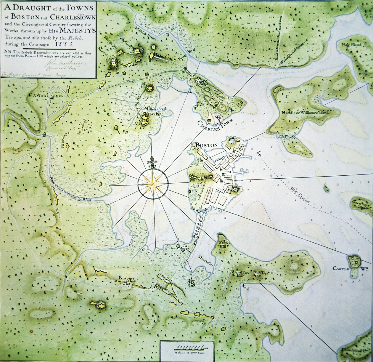 Kaart van Boston en Charlestown door John Montresor