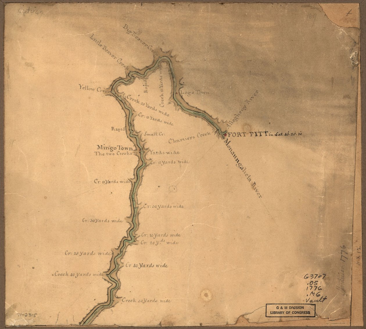 (Kaart van de Ohio-rivier vanaf Fort Pitt. LOC gm71002315 door John Montresor