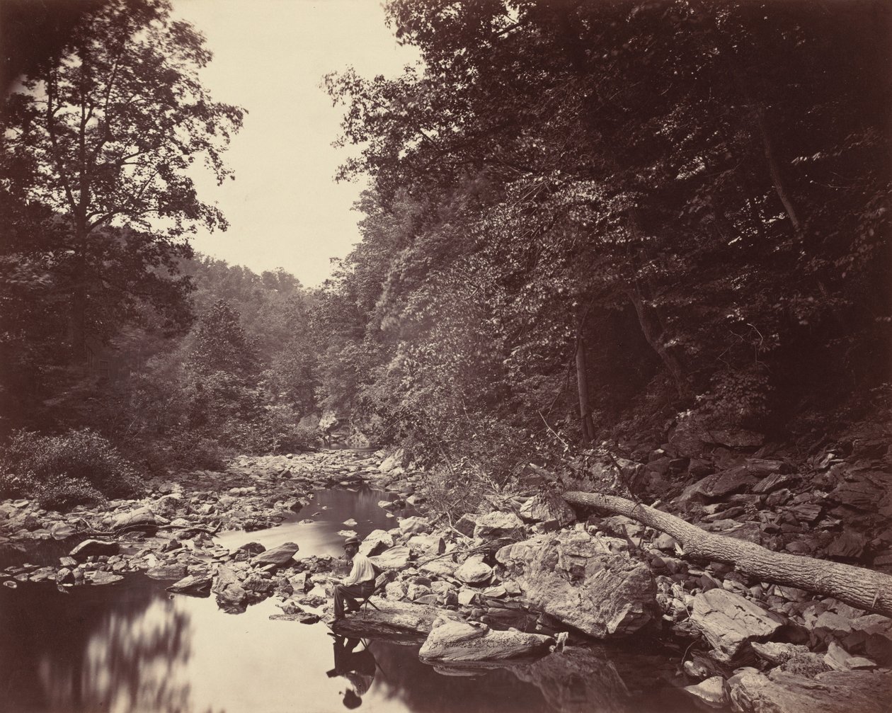 De Wissahickon Creek nabij Philadelphia, ca. 1863 door John Moran