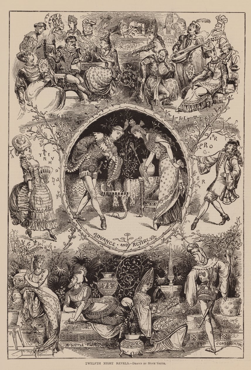 Twaalfde nacht feest (gravure) door John Moyr Smith