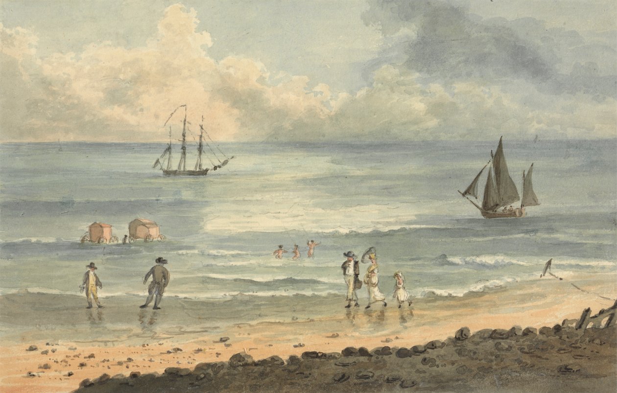 Op het Strand bij Brighton: Figuren Wandelend op de Kust door John Nixon