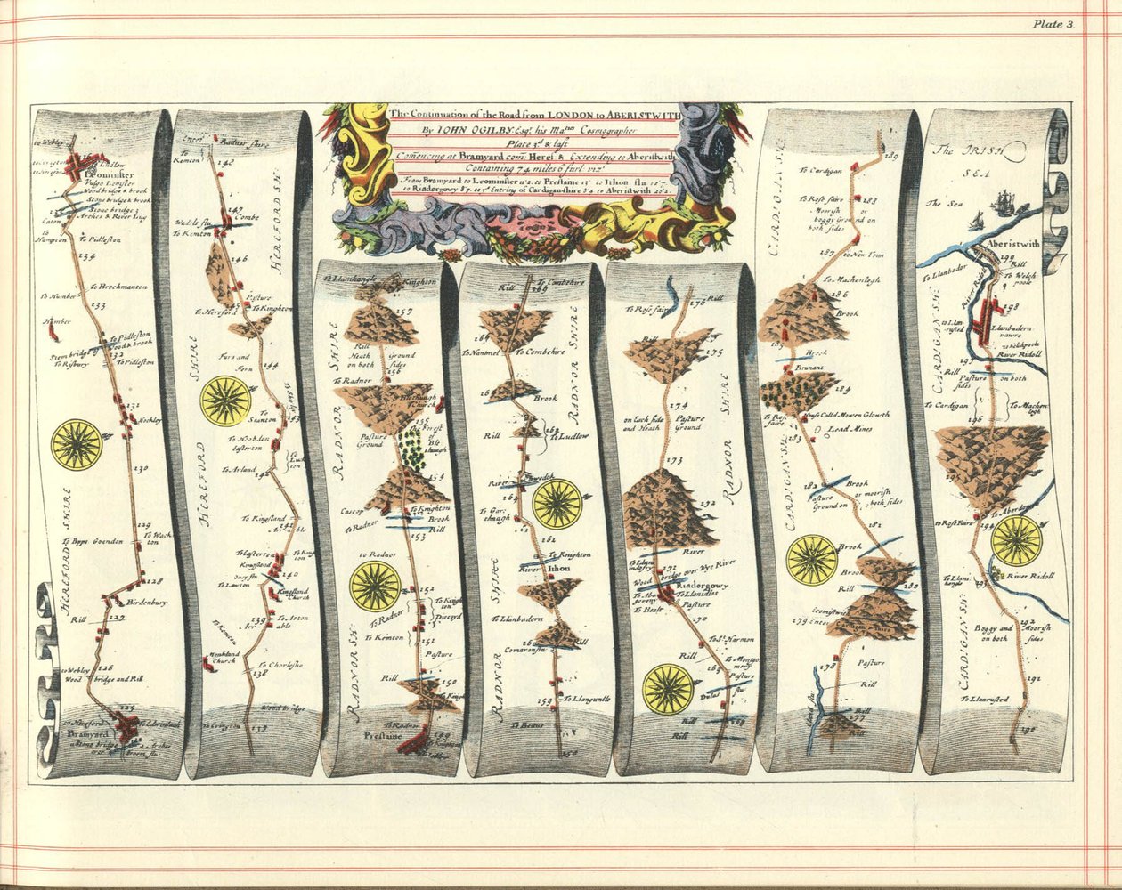 Britannia Atlas: De Voortzetting van de Weg van Londen naar Aberystwyth, 1675 door John Ogilby