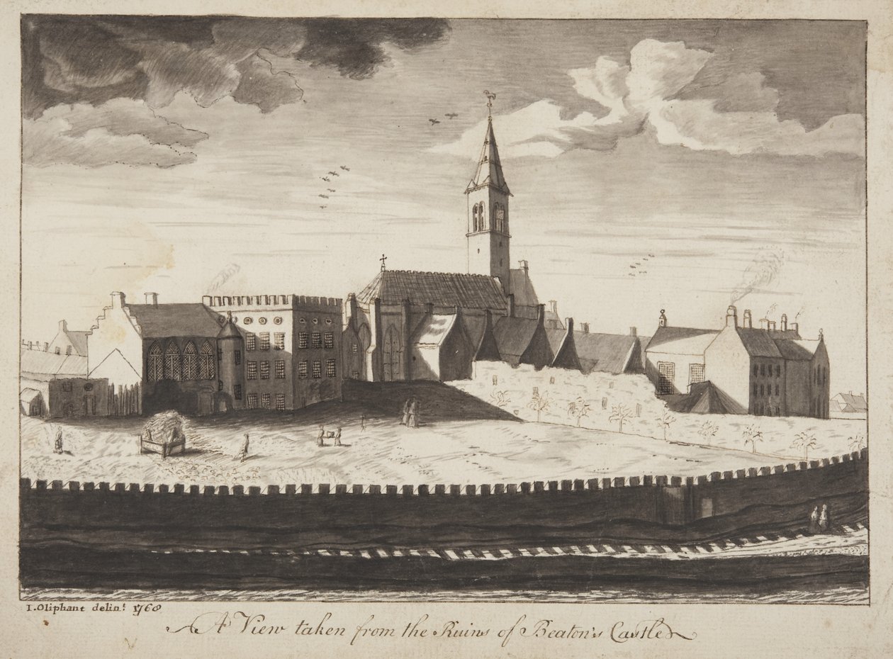 St Andrews Delineated - Een uitzicht vanuit de ruïnes van Beatons Castle door John Oliphant