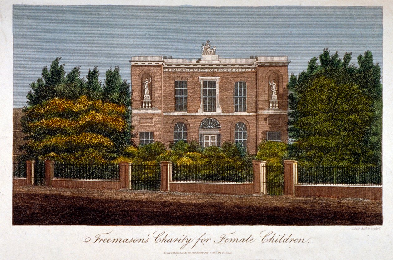 De Vrijmetselaars Liefdadigheidsschool voor Meisjes, Westminster Bridge Road, Lambeth, Londen, 1814 door John Pass