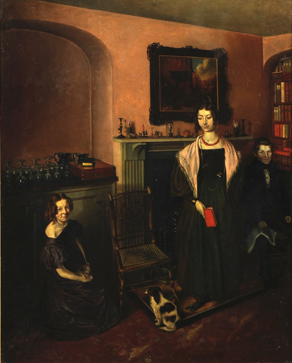 Bij de Haard in het Familiehuis met drie Familieleden, 1830-35 door John Petherick