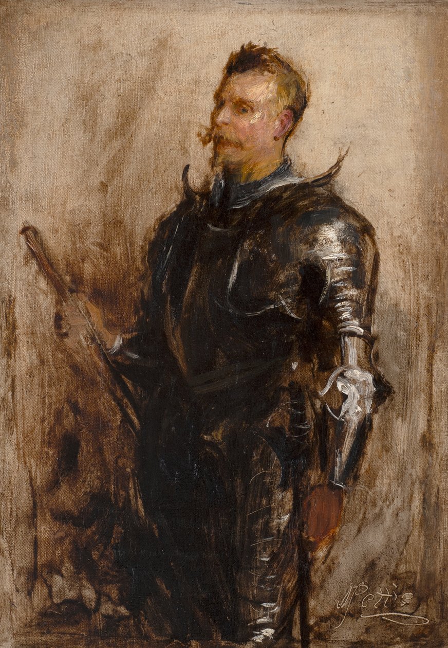 Studie van een ridder (olieverf op doek) door John Pettie