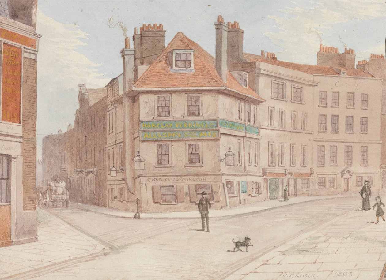 Northumberland Head Inn op de Hoek van Fort St. en Gun St., Spitalfields door John Phillipps Emslie